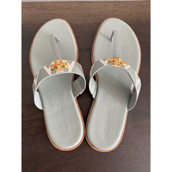 EUC TORY BURCH NEW EVERLY flat sandal Thong Rolled Blue Women’s 8.5 Leather - Picture 6 of 6